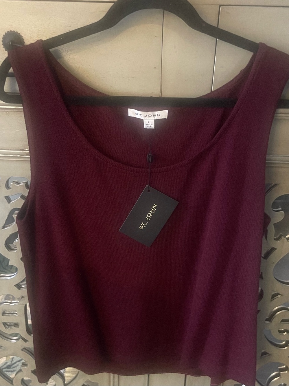 St. John Sleeveless Knit Tank Top in Burgundy Plum